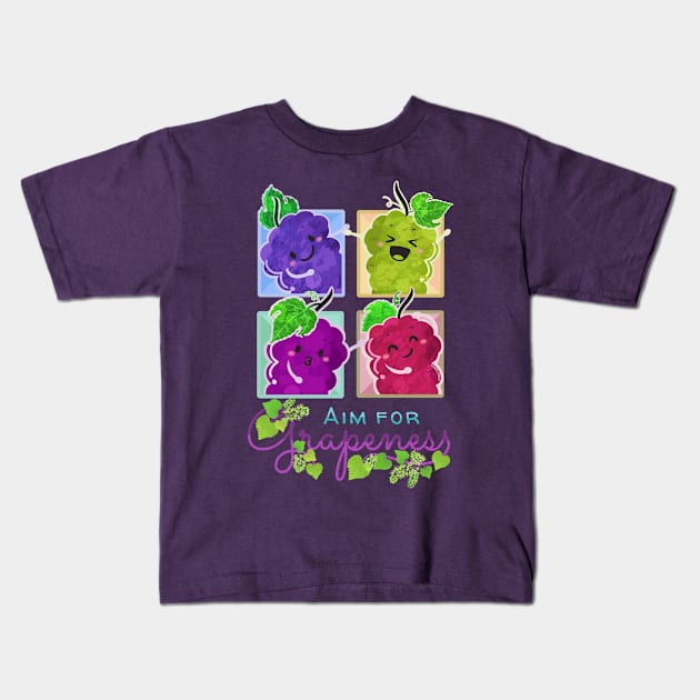 Aim for Grapeness - Punny Garden Kids T-Shirt by punnygarden